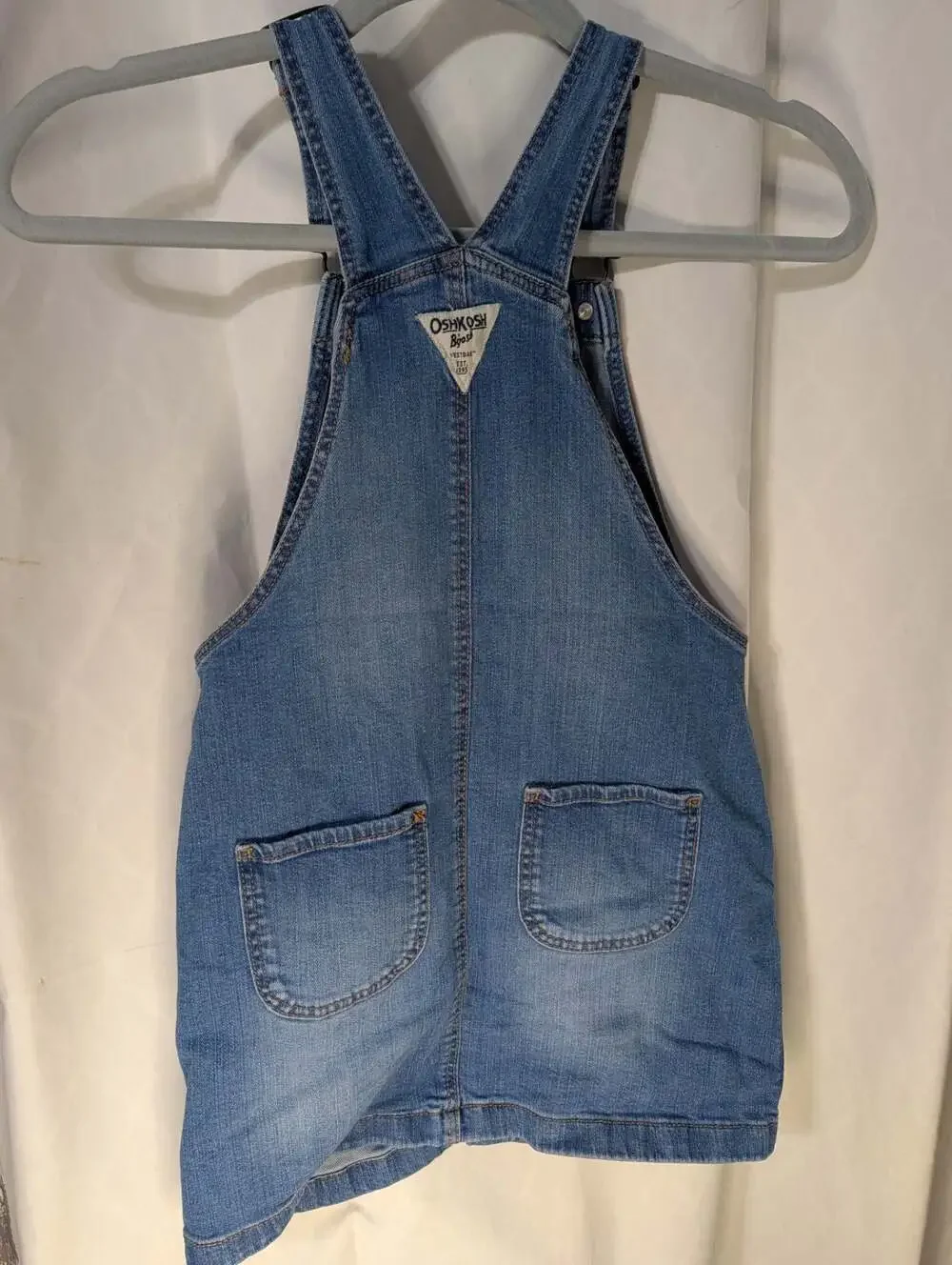 OshKosh B'gosh Girls Blue Denim Button Front Skirt Overalls Dress Size 8